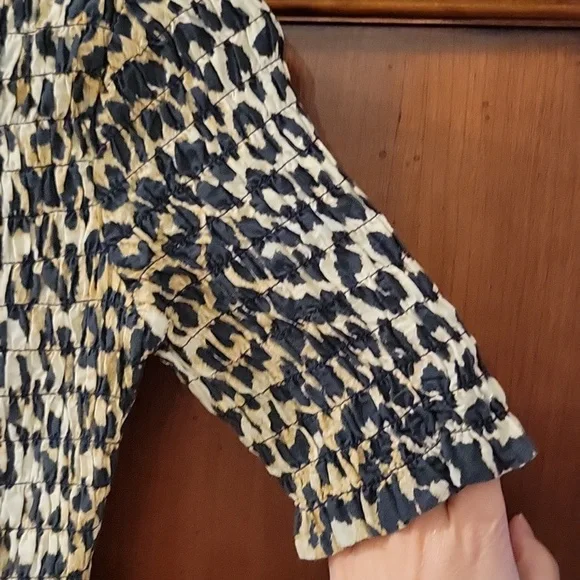 GANNI | Leopard Print Smocked Short Sleeve Peplum Hem top Cotton & Silk - XS - Picture 5 of 12